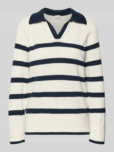 Sweter w z kołnierzykiem polo Stefanel granatowy