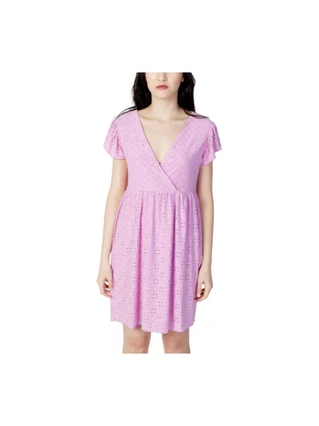 Lniana mała mały sukienka mini Jacqueline De Yong różowa