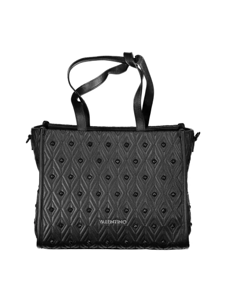 Lniana shopperka Valentino By Mario Valentino z ćwiekami czarna