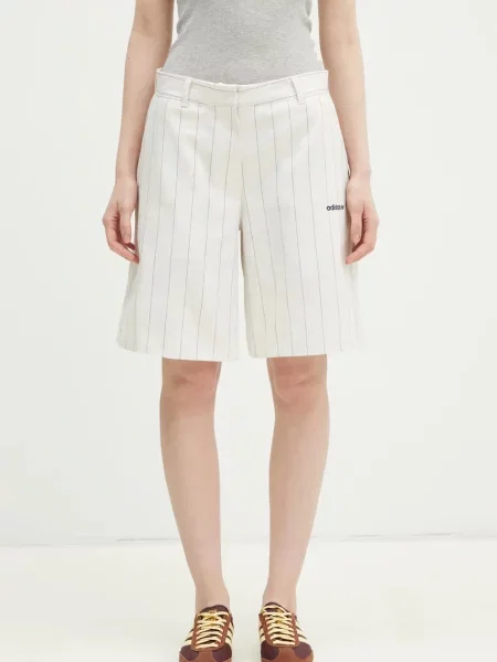 Kraťasy adidas Originals PINSTRIPE SHORT vzorované high waist béžová