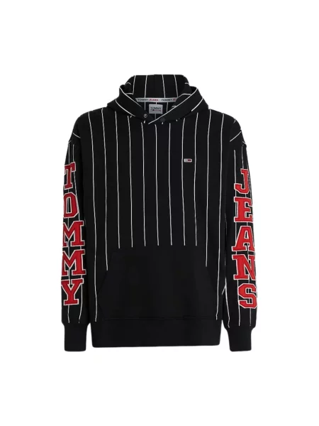 Bluza z kapturem Tommy Hilfiger w paski z kapturem z paskiem czarna