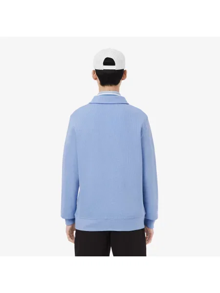 Lacoste Bluza Z Prążkowanej Bawełny Z Kołnierzykiem Polo niebieski
