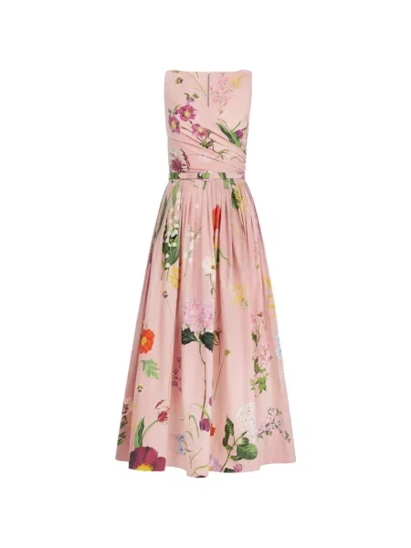 Rochie midi Oscar De La Renta cu imagine drapată evazată roz