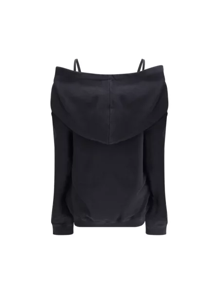 Bluza z kapturem Mm6 Maison Margiela z odkrytymi ramionami czarna