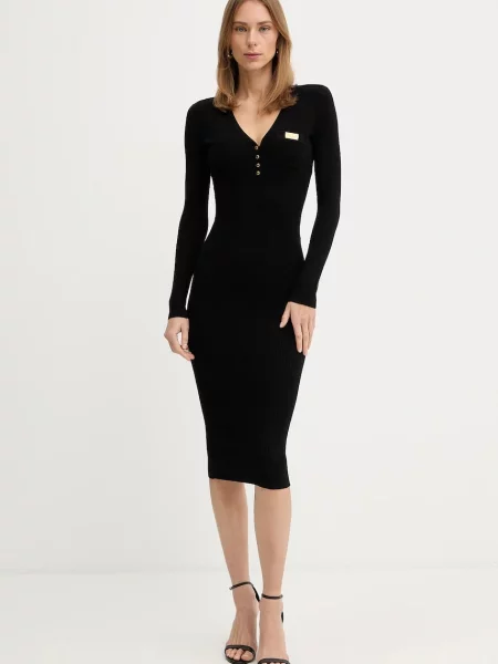 Obleka z dodatkom svile Elisabetta Franchi črna