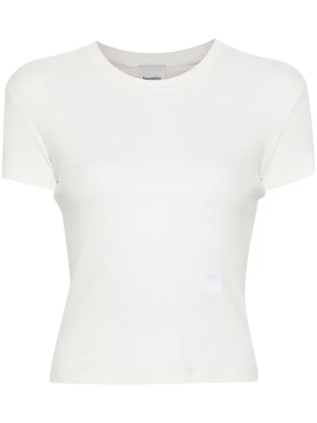 Haftowana koszulka Nanushka prążkowana biała