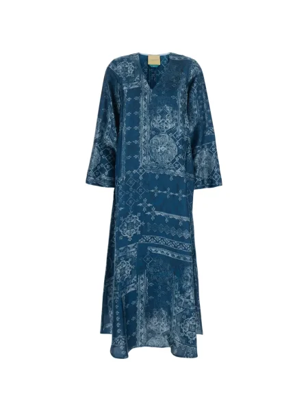 Sukienka midi Momoni z dekoltem w serek do kolan garniturowa niebieska