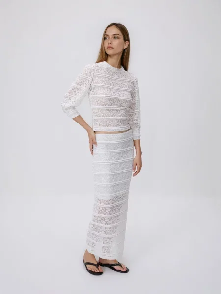 Reserved Мереживна спідниця міді білий