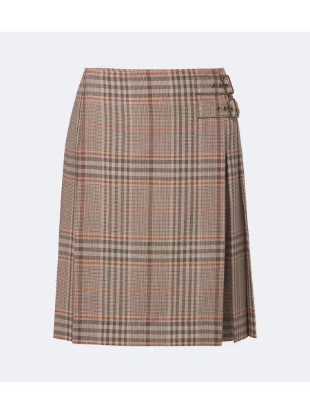 Fustă Burberry de lână în carouri bej