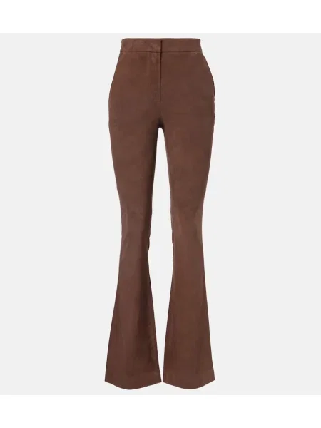 Pantaloni Veronica Beard cu talie înaltă din piele de căprioară maro