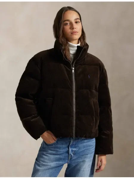 Geacă cu puf Polo Ralph Lauren de catifea cord maro