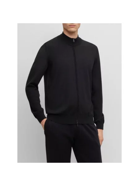 Kardigan Hugo Boss wełniany z paskiem czarny
