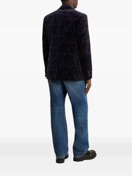 Geacă Etro de catifea cu model paisley albastru