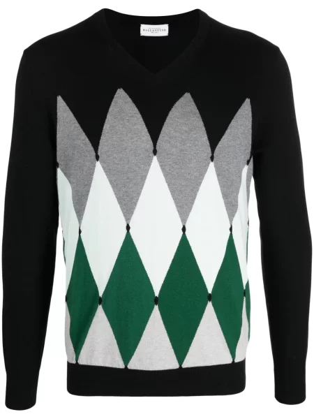 Pulover Ballantyne cu decolteu în V cu model argyle