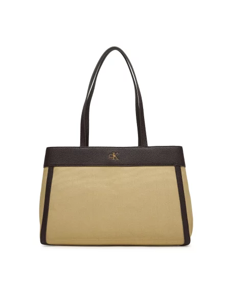 Calvin Klein Kabelka Ck Canvas Medium Tote Béžová zelená