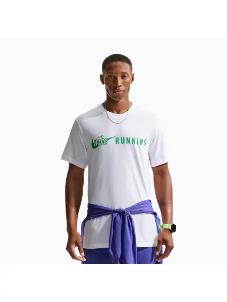 Tricou de alergare pentru bărbați Nike Dri-Fit Running T-Shirt white/green spark alb