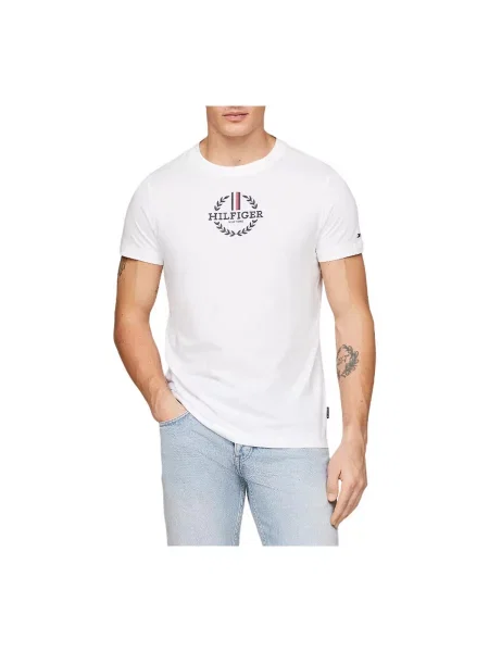 TOMMY HILFIGER Majica Global Stripe Crest Logo Slim mornarsko plava / krvavo crvena bijela