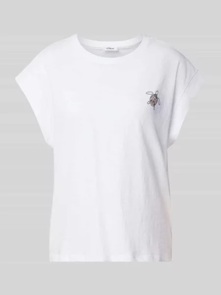 T-shirt o kroju relaxed fit z czystej bawełny S.oliver Red Label biała