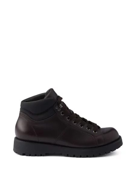 Botine Prada cu șireturi din piele maro