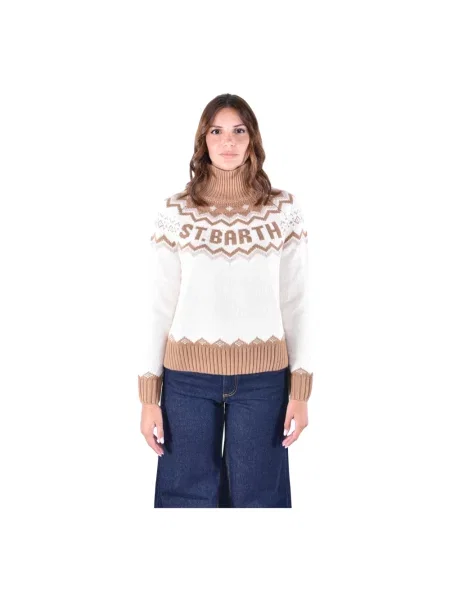 Sweter z golfem Mc2 Saint Barth wełniany beżowy