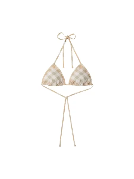Wielobarwność bikini Burberry w kratkę z dekoltem halter beżowy