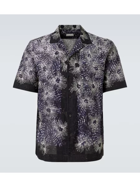 Cămașă Dries Van Noten cu broderie albastru