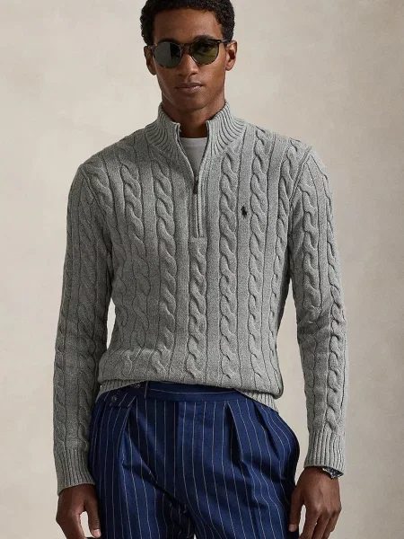 Sweter z dzianiny z wyhaftowanym logo Polo Ralph Lauren szary