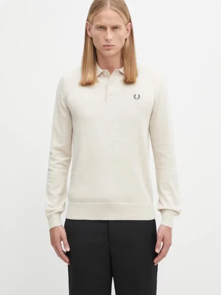 Vlněný svetr Fred Perry pánský béžová