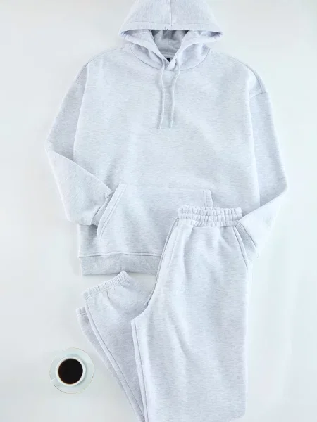 Fleece melange futó melegítő szett Trendyol szürke