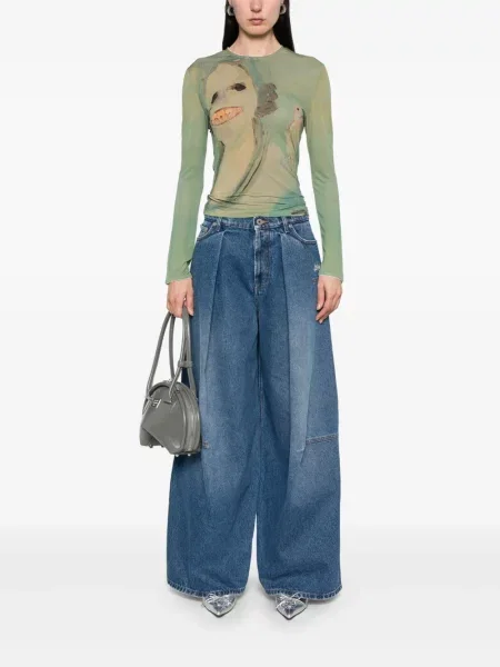 Blugi Jean Paul Gaultier cu broderie albastru