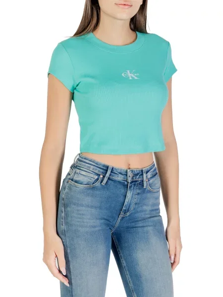 Krótka koszulka Calvin Klein Jeans z krótkim rękawem niebieska