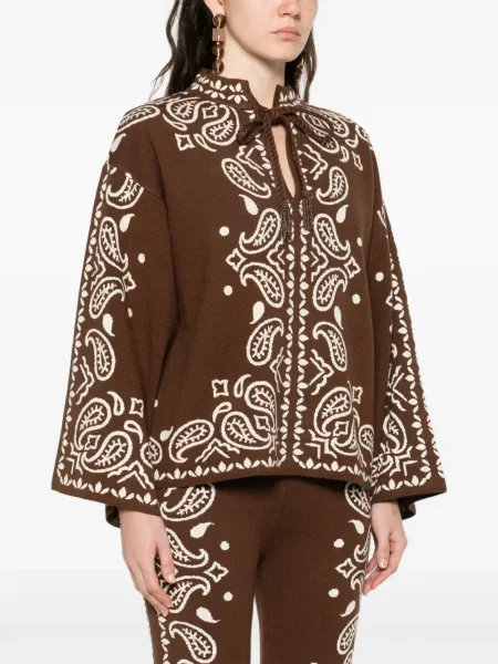 Długi sweter Farm Rio z wzorem paisley brązowy