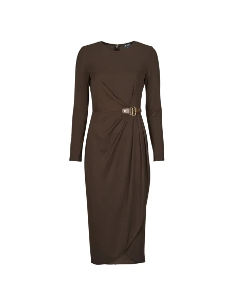 Rochie maxi Lauren Ralph Lauren cu mâneci lungi lungă de costum maro