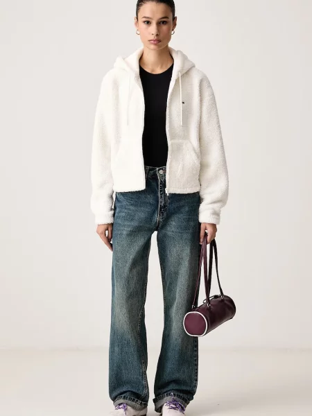 Tommy Jeans mikina na s kapucňou dámska flísová béžová