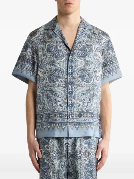 Копринена риза Etro с пейсли десен синьо