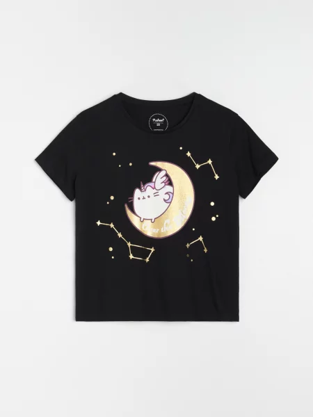 Піжама з boxy топом і штанами з рубчастого трикотажу Pusheen чорний