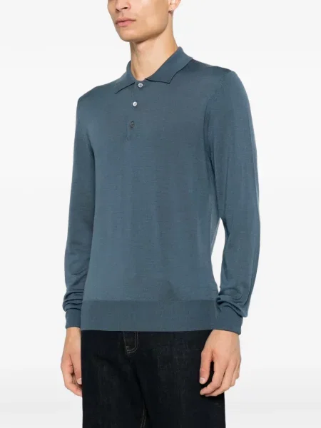 Tricou polo Canali tricotate albastru