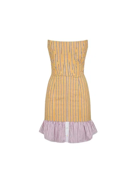 Sukienka Dsquared2 w paski z paskiem żółta
