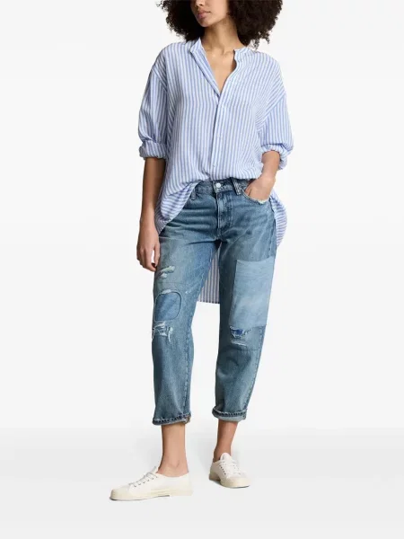 Ilgas raštuota polo marškinėliai Polo Ralph Lauren grįžtamasis mėlyna