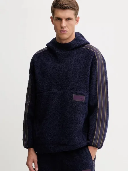 Emporio Armani hanorac fleece bleumarin cu glugă cu imprimeu