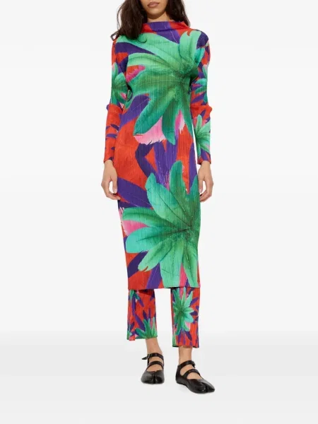 Virágos midi ruha Pleats Please Issey Miyake nyomtatás piros