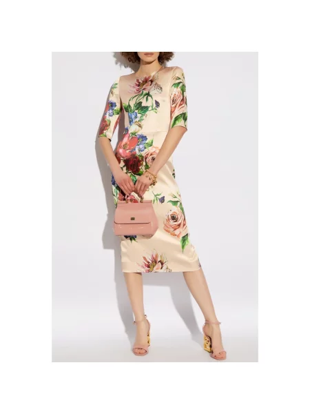 Lniana sukienka Dolce And Gabbana różowa