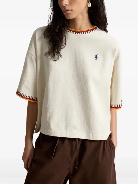 Iš natūralios odos trumpas dryžuotos polo marškinėliai Polo Ralph Lauren pilka