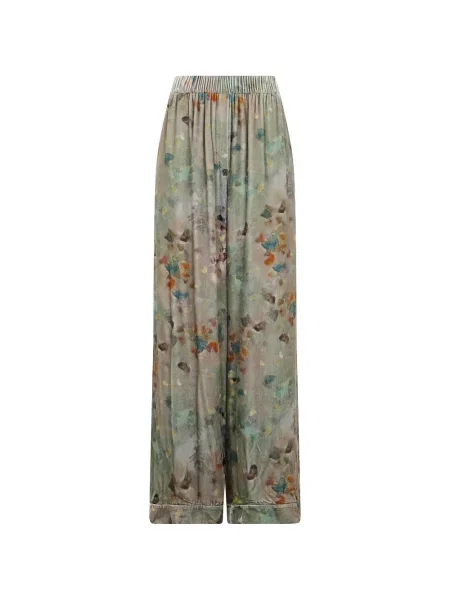 Pantaloni palazzo Hui Milano cu model floral cu imagine verde