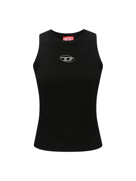 Top Diesel z dekoltem w serek na ramiączkach żakardowy czarny