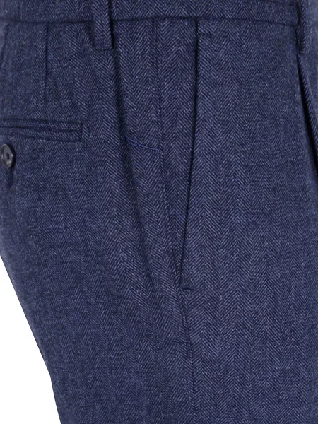 Pantaloni Cruna de lână cu model herringbone albastru