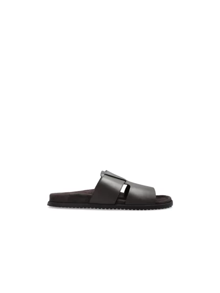 Klapki Dolce And Gabbana skórzane z logo brązowe
