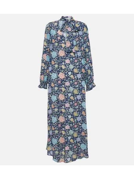 Midi obleka Rixo s cvetličnim vzorcem iz krep tkanine modra