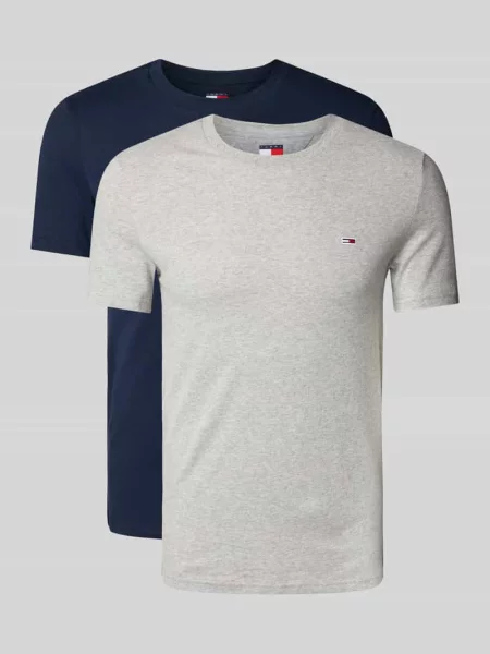 T-shirt o kroju z naszywką z logo w zestawie 2 szt.