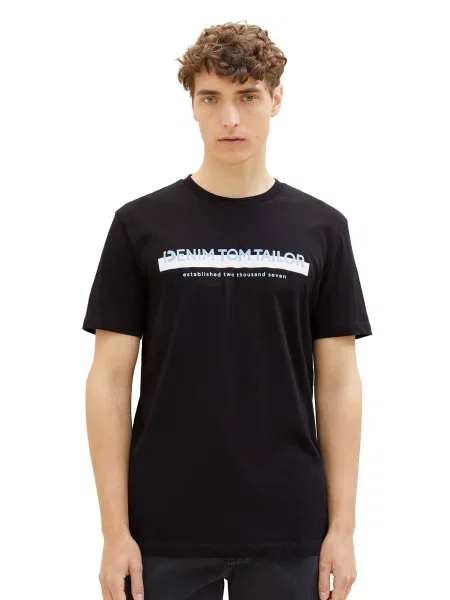 TOM TAILOR DENIM Tricou albastru deschis / negru alb